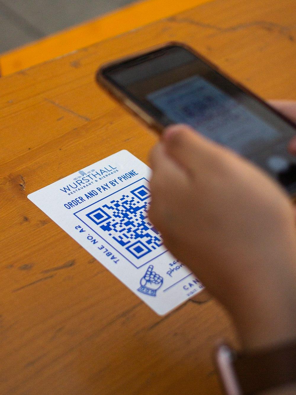 A QR sticker on a restaurant counter
